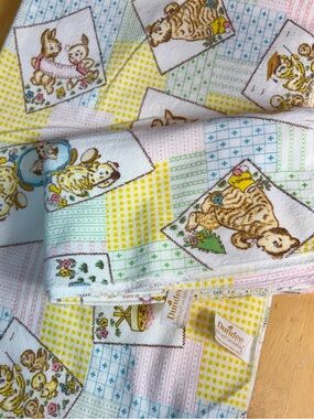 Vintage Dundee Bear Receiving Blanket Flannel Animals Ducklings Yellow LOT 2